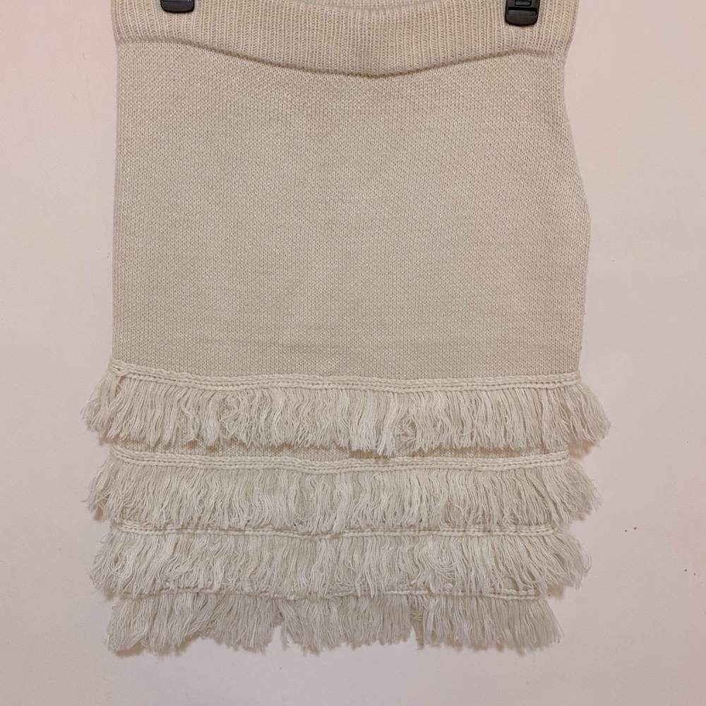 Cream Fringe-Tier MiniSkirt